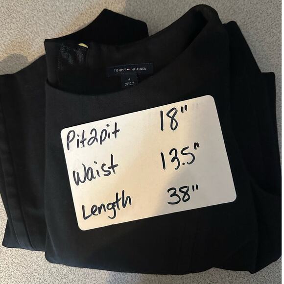 Tommy Hilfiger Sz 4 Sleeveless Little Black Dress Stretchy Gold Zip LBD cocktail - Picture 8 of 9